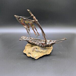 Vintage Brutalist-Styled Copper Shipwrecked Sailboat: After Jim Lewk